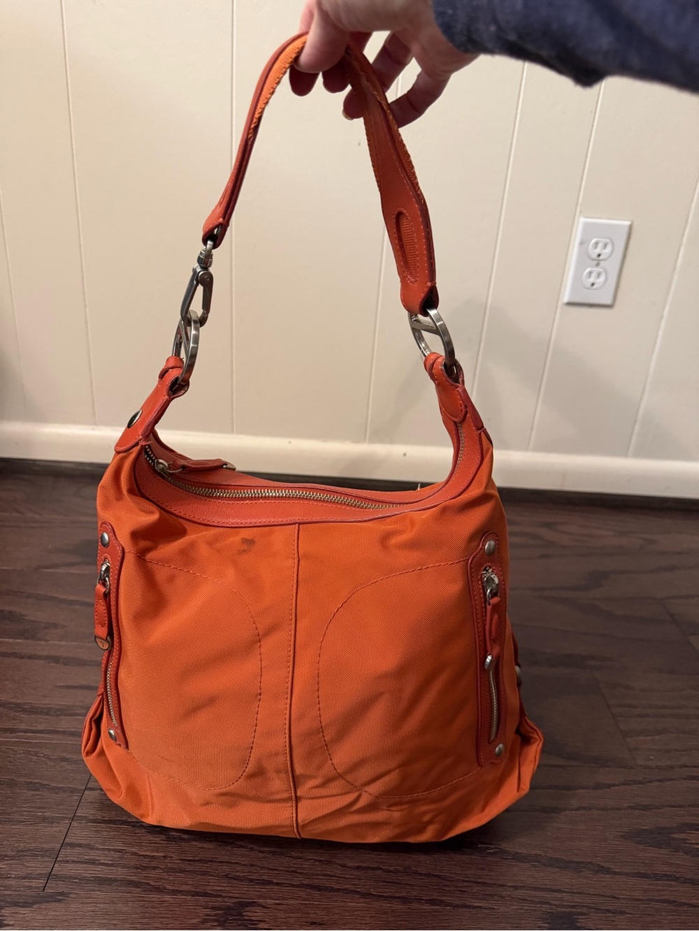 Tumi Orange Leather-Trim Shoulder Bag